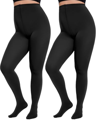 Citystl 2 Pairs Plus Size Tights for Women, 80D Opaque Black Tights, Solid Color Soft Microfiber(Black-5XL/6XL)