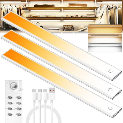 MEKKLEON Schrankbeleuchtung kabellos,Unterbauleuchte küche led mit fernbedienung,dimmbare Untertischbeleuchtung mit Bewegungssensor, Schranklicht Lichtleiste USB für Vitrinenbeleuchtung(3, 30cm)