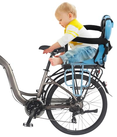 Siège de vélo pour enfant arrière - Siège enfant - Amovible - Avec garde-corps et repose-pieds - Ceinture de sécurité - Pour enfants de 6 mois à 6 ans - Bleu