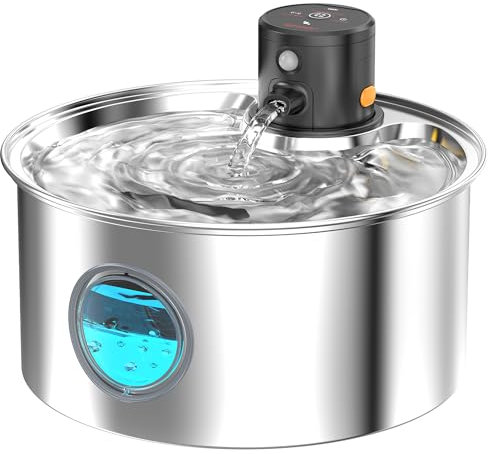 Katzenbrunnen Kabellos Edelstahl: Trinkbrunnen für Katze Mit Akku - Wasserbrunnen Mit Bewegungsmelder - 3.2L Wasserspender für Hunde Mit Bewegungssensor - Batteriebetrieben