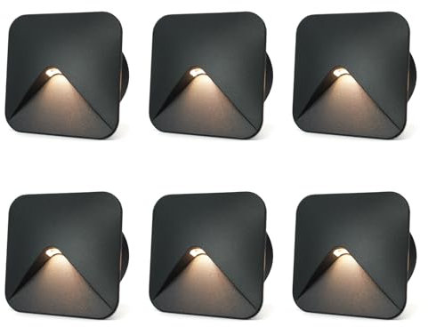 JNR 6 PACK LED Treppenbeleuchtung,3000K Warmweiß Treppenstufenbeleuchtung Innen/Außen,IP54 Wandeinbauleuchte Treppenlicht für Treppen Wänden