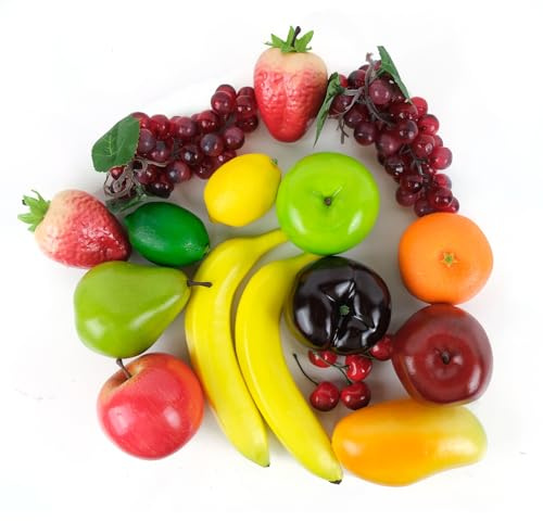 LATRAT Paquete de 20 frutas artificiales, mezcla falsa de frutas para decoración del hogar, juego de frutas de simulación, frutas artificiales para piezas centrales, simulación de frutas, decoración