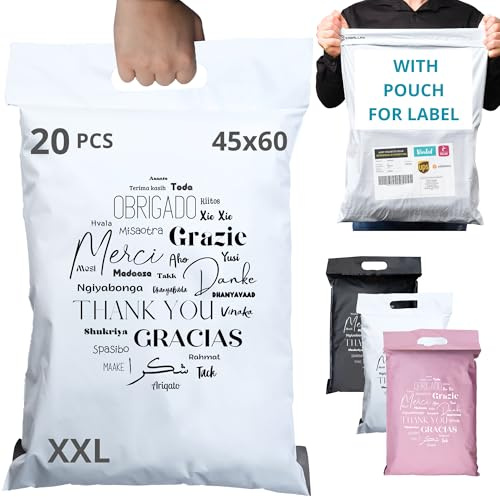 EMBALLAX - 20 Buste per Spedizioni Vinted grandi CON TASCA PER BOLLETTINO - XXL 60x45cm - NON TRANSPARENTI/RESISTENTI - Sacchetti Spedizione in Plastica - Pochette per Spedizioni Postali - grazie