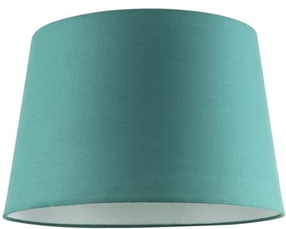 Vivid Teal Cotton Fabric 12 Inch Drum Lamp Shade with Off-White Cotton Inner Lining | 30cm x 20cm x 25cm | for Lamp Base or Hanging Pendant by Happy Homewares