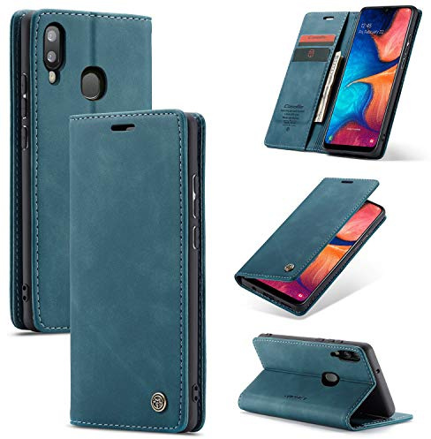 WJXEXRS Handyhülle für Samsung Galaxy A20E Hülle, Premium Klapphülle Leder Schutzhülle Klappbar mit Kartenfach Ständer Magnet Handytasche Standfunktion Flip Case Lederhülle Samsung A20E - Blaugrün