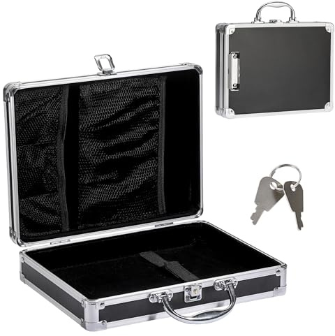 OGANAZI Alu Dokumentenkoffer Abschließbare Dokumentenbox mit Schlüssel Aluminium Aktenkoffer Tragbare wasserdicht Handkoffer Büro Business Koffer für A4 Papier Silber und Schwarz 32x24x7,5 cm