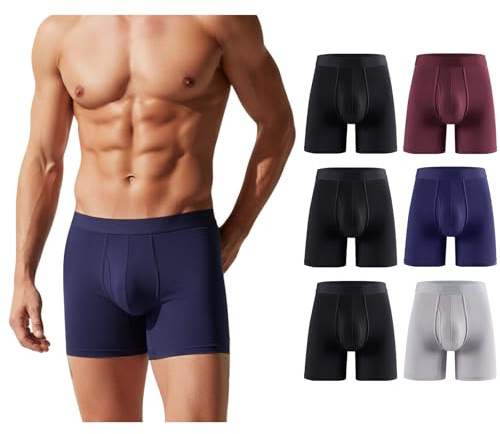 PUTUO långa boxershorts i bambufiber, långa boxershorts för män: andningsaktiva långa kalsonger med gylf för män – mjuka retroshorts – utan skrapande lappar