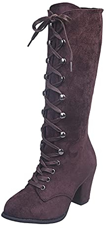 2026 Botines Mujer Encaje Medio Calf Retro Casual Mujer Tacones Botas Moda Up Zapatos Gruesas Botas de Mujer, marrón, 39 EU