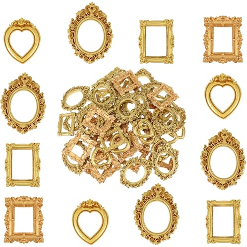 Sibba 90 Pcs Vintage Mini Picture Frames, Small Gold Resin Picture Frame