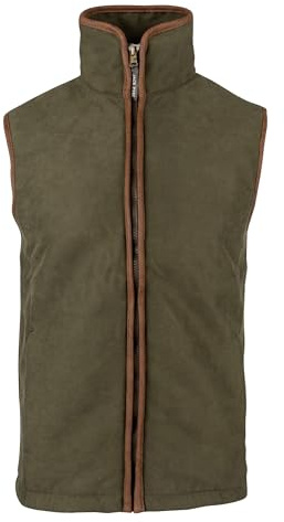 JACK PYKE Teknisk molekskinn väst för män – lätt fleecefodrad landsväst med Nubuck trim och stativkrage – ärmlös utomhusväst med full dragkedja för skytte och utomhusanvändning – mörk oliv, grön (Dark