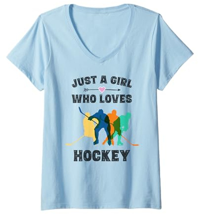 Mujer Camiseta de Hockey para niñas Adolescentes, Camiseta de Hockey Vintage Divertida Camiseta Cuello V