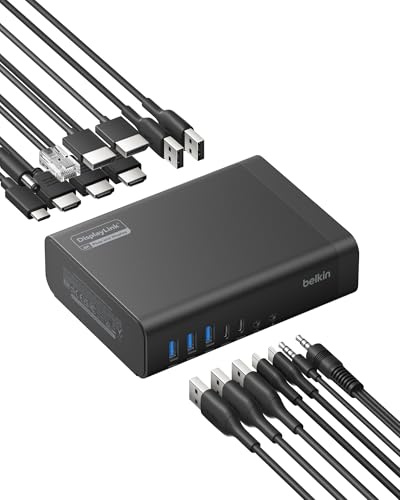 Belkin Connect 16-i-1 Dockningsstation 140W, Docka med USB C och 3 bildskärmar med 4K vid 60 Hz, DisplayLink, Docka med USB-C för överföring med 10 Gbit/s, Ethernet med 2,5 Gbit/s - Hubb för Laptop
