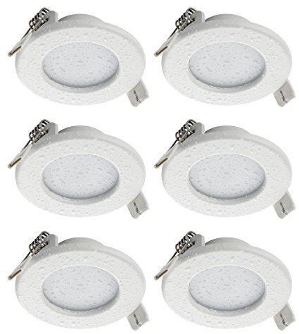 SEBSON® LED Einbaustrahler 230V flach, Badezimmer geeignet IP44, integrierter Treiber, 5W, rund, warmweiß (3000K), 400lm, Einbauleuchte, Deckenstrahler, LED Panel Bad, 6er-Pack