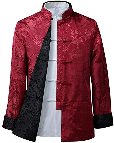BOZEVON Hombres/Mujer Chino Tang Traje Tops - Primavera otoño Ambos Lados Abrigo Chaqueta de Manga Larga de Artes Marciales Kung Fu Camisetas Tang