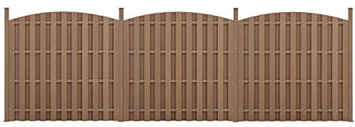 NEU.HOLZ Set di 3 Pannelli Steccato Staccionata a Doghe in WPC Recinzione Espandibile ad Arco con Base in Acciaio Frangivista Modulare (AxL)185x562 cm - Marrone