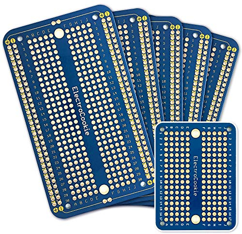 ElectroCookie Solderable Breadboard PCB Board for Electronics Projects Compatible for DIY Arduino Soldering Projects, Gold-Plated (5 Pack + 1 Mini Board, Blue)