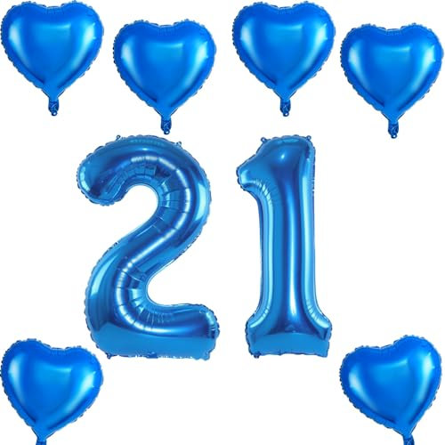 Ballon gonflable XXL 21 ans - Ballon gonflable chiffre 21 - Bleu - Ballon gonflable chiffre 21 - Numéro 21 - Ballon bleu garçon et fille - Ballon gonflable de 100 cm -Ballon chiffre 21