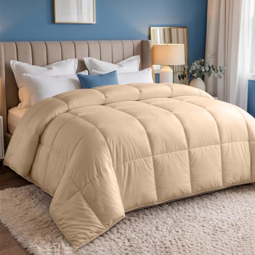 Utopia Bedding Täcke 220 x 260 cm, lättviktig sommar täcke, Vår-/Sommartäcke, Sommartäcke 100% Mikrofiber Hålfiber (Beige) | 200 g/m² dunjacka med mjuk vaddering, designad för att säkerställa komfort, friskhet och optimal vila varje lugn natt