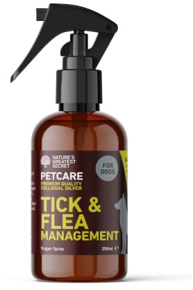 Nature's Greatest Secret Colloidal Silver Tick & Flea Management Spray for Dogs, 250ml, All Natural Trigger Spray