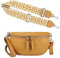Made in Italy OBC DAMEN SET Gürteltasche + Schultergurt LEDER Crossbody Hüfttasche Bauchtasche Umhängetasche Brusttasche CrossOver Bodybag Schultertasche Handytasche Geldtasche Camel M (25cm) + Gürtel