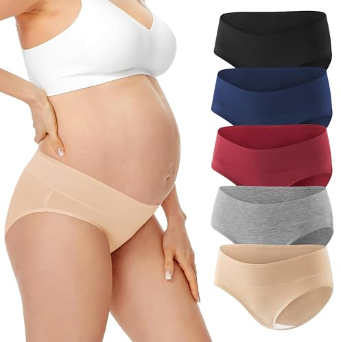 HBselect 5Pcs Bragas Embarazadas U Forma Braguitas para Premamá Cintura Bajo Bragas Maternidad