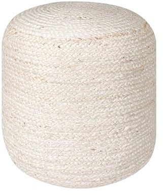 Palisa Ottoman Jute Pouf Handmade Knitted Poof Bean Bag Filling | Boho Pouffe for Living Room & Bedroom | Foot Rest Poufs for Office Home Decor (Off White, 16 D x 16 W x 18 H)