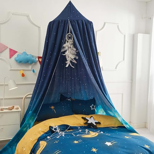 Odot Betthimmel Babybett, Bunte Sterne Betthimmel Mädchen und Jungen Himmelbett Vorhänge Kinder Baldachin Kinderzimmer Rund Hängende Princess Moskitonetz für Babyzimmer (65cm,Blauer Stern)
