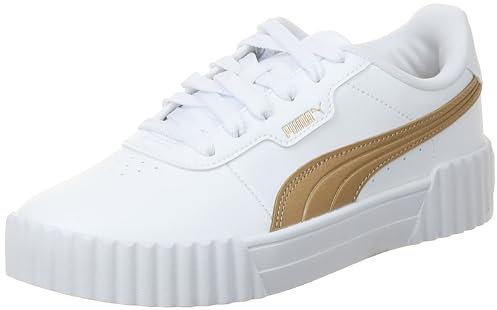 PUMA Damen Carina 3.0 Aqua Metallics Sneaker, White-Light Sand Gold, 42 EU