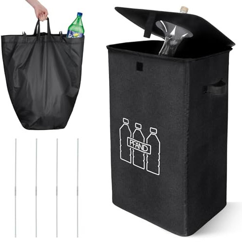 Zocipro 100L Poubelle de Recyclage avec Couvercle, avec Sac à Main, Systèmes de tri des Déchets, Collecteur de Bouteilles, Grande Poubelle Cuisine pour Plastique, Bouteilles Verre, Noir