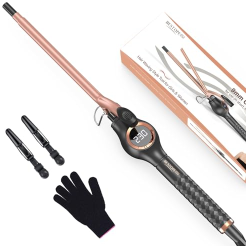 BESTOPE PRO Lockenstab 9mm, Multi-Temperatur mit Lockenstab Kleine Locken, Verlängerung Design Hair Curler, Schnelle Heizung Lockenstäbe, Lockenstäbe mit Großem LCD-Display, mit Klemme und Handschuh