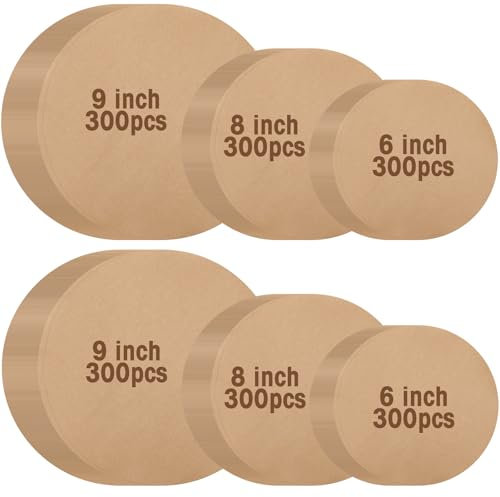 Reallnaive 900 Pcs Parchment Paper Rounds 6, 8, 9 Inch Non Stick Baking and Unbleached Parchment Circles for Baking Round Sheets Liners, Toaster Oven Round Cake Springform Pan(White)(Brown)