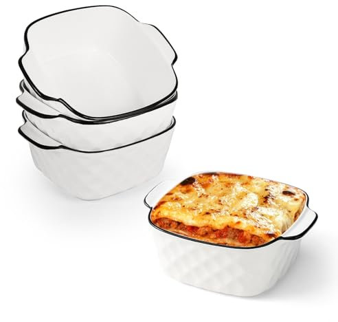 Ceramic Square Baking Dishes with Handles: 4PCS Lasagne Dish for Air Fryer 400ml Oven Tray Suitable for Pie Salads Lasagnas Pasta and Cooking Among Other Dishes(Weighing 13 Oz)