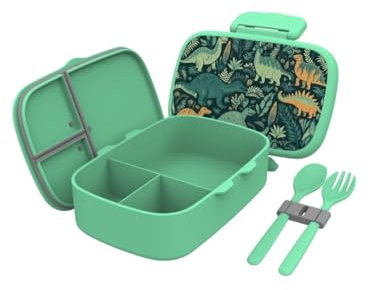 BOHEVA Lunchbox für Kinder, Bentobox, Brotdose, BPA-Frei, Bento-Box, Snackbox mit Fächern, Vesperbox, Kinder-Lunchbox, BPA Free, Dinosaurier Design, auslaufsicher, robust und mikrowellengeeignet