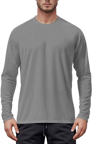 Tansozer Longsleeve Herren UV Schutzkleidung Schwimmen Langarm Angel Shirt Lässig Langarmshirt Dry Fit Sun Hoodie, Dunkelgrau, L