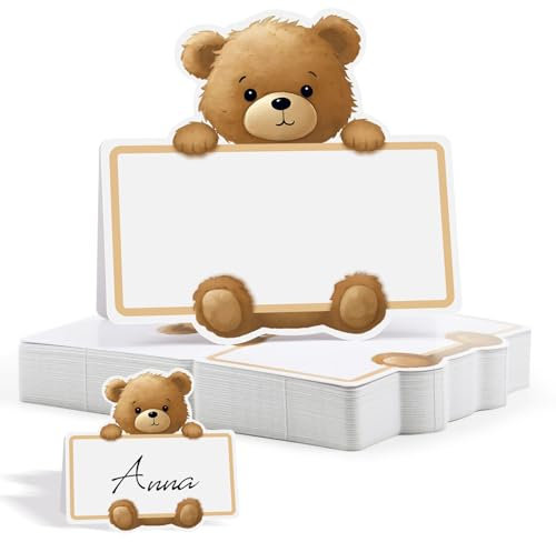 50pz Segnaposti Cartellini Battesimo Nascita Bimbo Segnaposto Orsetto Decorazione Tavola Compleanno Bigliettini Carta Festa Battesimo Nascita Compleanno