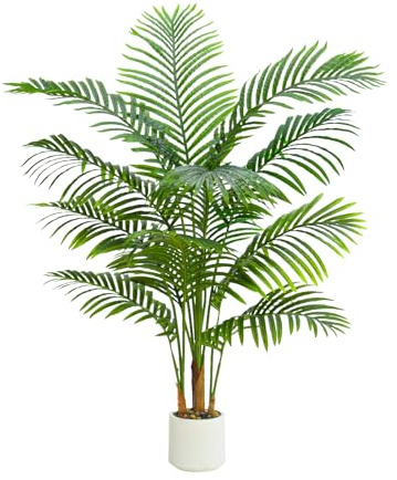 TXABL Künstliche Palme 120 cm Künstliche Pflanzen groß im weißem Topf Plastik Palme Künstliche Palmen wie echt Fake Plants für Wohnzimmer Balkon Schlafzimmer Büro Perfektes Einweihungsgeschenk