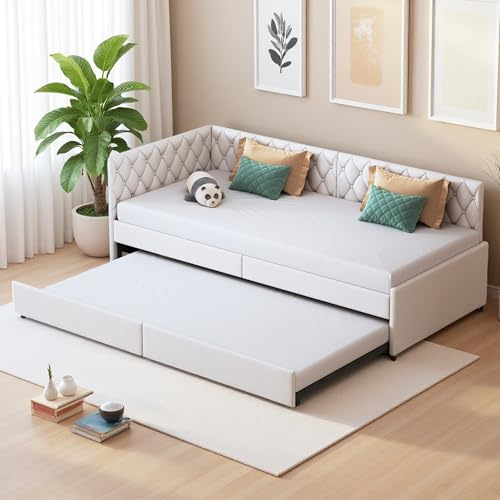 LKPOMI 3-sits hopfällbar soffa sammetstyg bäddsoffa dubbel vadderad säng med ribbram för sovrum vardagsrum, utan kudde, 180 x 200 cm (beige 1)