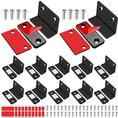 Tanstic 12Pcs Cabinet Magnetic Catch, L-Shaped Ultra Thin Cabinet Door Magnetic Catch Magnets Adhesive Cabinet Latch for Kitchen Door Closet Drawer (Black)