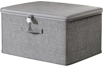 ACESOME - Scatola richiudibile con 4 chiavi, in tessuto, con serratura, organizer pieghevole per vestiti (grigio, 45 x 35 x 26 cm)