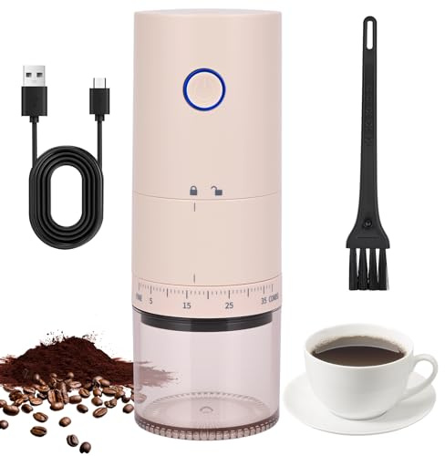Molinillo de Café Eléctrico, USB Rechargeable Molinillo de Cafe, 38 Ajustes de Molienda, Portátil Molino Café Expreso, molinillo de Semillas o Especias para Hogar, Oficina (Blanco)