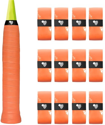 Axvxby 12 Pack Tennis Racket Grip Tape,PU Racquet Grip Tennis/Badminton/Squash Absorbent Anti-Slip Overgrip Handle Grip Self-Adhesive Racquet Grip Tape (Orange)
