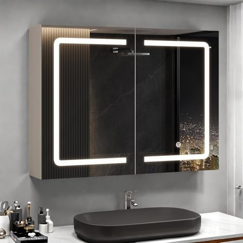 Julyue Intelligent spegelskåp 50 cm med anti-dimfunktion (imskydd), 3 LED-belysningsfärger och justerbara glashyllor (vit, 60, centimeter, 80 centimeter)