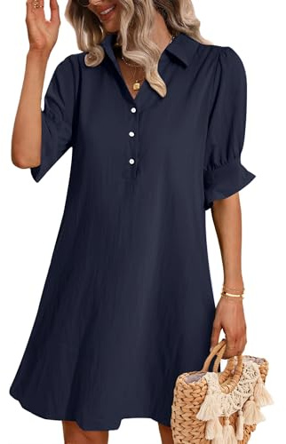 Zeagoo Womens Shirt Dress Casual Ruffle Short Sleeve Summer Dresses Chiffon Button Down Work Dress with Pockets