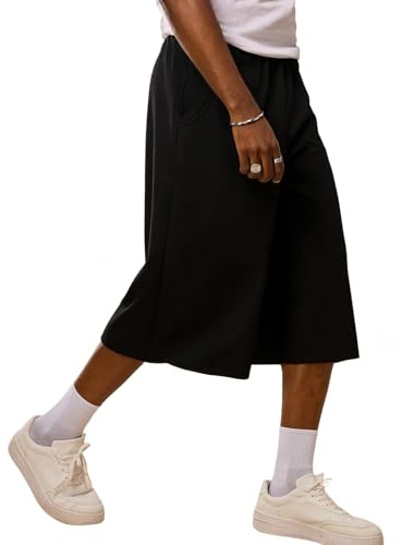 CLOAKA Short d'été pour homme - En coton - Baggy - 3/4 - Stretch - Style décontracté - Streetwear - Avec cordon de serrage