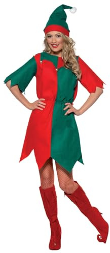 SMIFFYS Costume da elfo, Rosso e verde, con cappello e tunica Halloween