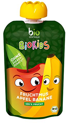 biozentrale BioKids Quetschie Apfel-Banane | 12x 90 g Früchte | Quetschbeutel & Quetschies mit 100% Frucht | Idealer Früchtebrei & Fruchtpüree ohne Zuckerzusatz
