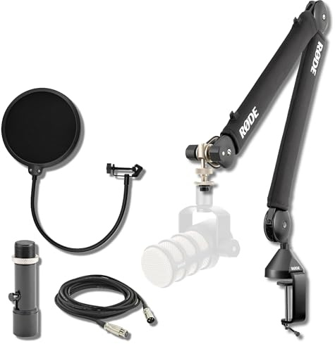Rode PSA1+ Pro Studio Boom Arm for Podcasting and Streaming with Quick Release Mic Stand Adapter, Microphone Pop Filter, Professional Grade XLR Cable and StreamEye Polishing Cloth