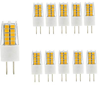 OUGEER Pack de 10 Bombillas LED de Bajo Consumo G4 3W,30 SMD 2835,luz Blanca Cálida 3000K, 300 LM AC220-240V, Bombillas LED Lámparas G4