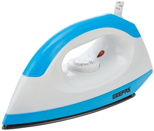 GEEPAS Dry Iron | Clothes Lightweight Electric Press | 32s Heat up Non-Stick Soleplate Adjustable Temperature | Overheat Protection Ergonomic Handle with Indicator Light | 2 Year Warranty 1200W White