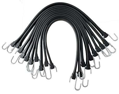 ROBLOCK 31 Rubber Tarp Straps with 150% Max Stretch, 100% EPDM Bungee Cords with Metal Crimped S Hooks, Ideal for Securing Tarps, Cargo, Canvases, Weatherproof (10 Pack)